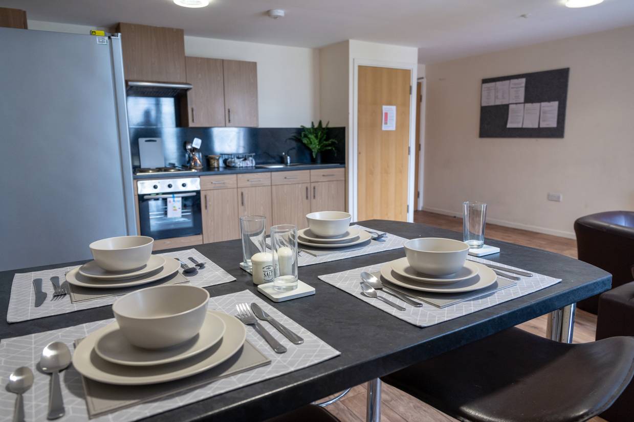 Kitchen and dinning area in student accommodation