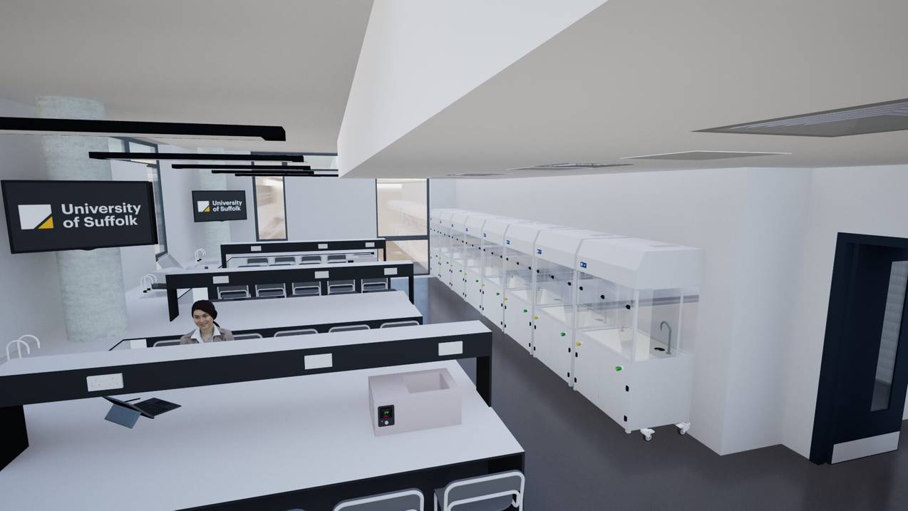 A CGI image of what the new Pharmacy labs at the University of Suffolk will look like