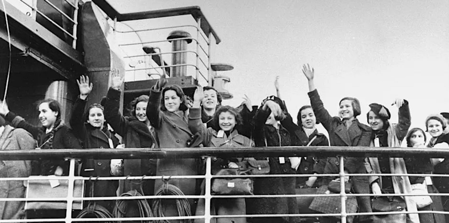 Black and white photo of crowds of people