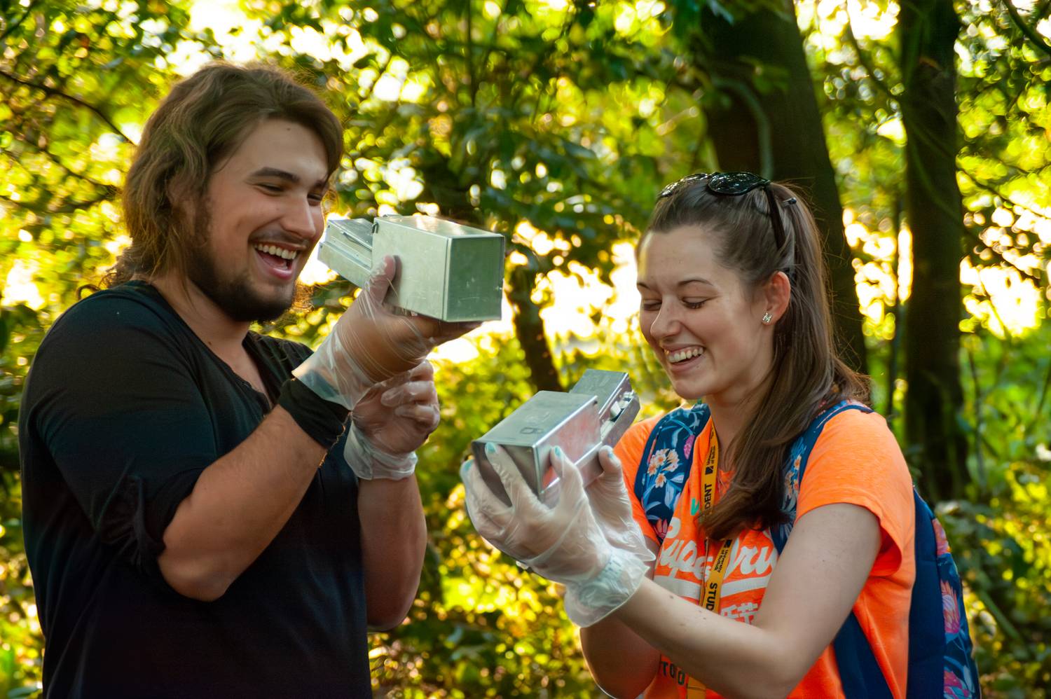 Wildlife students with mammal trap