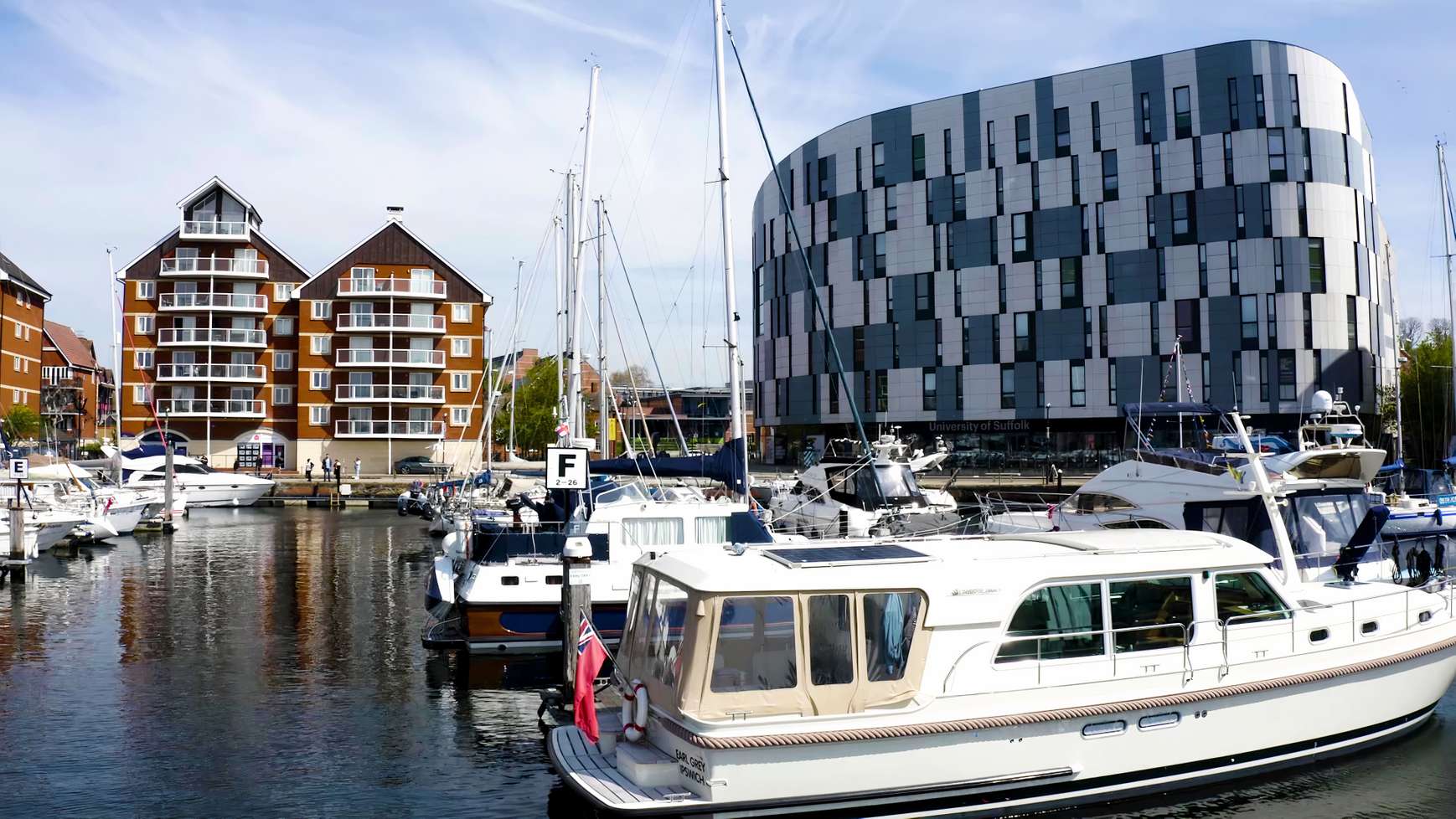 Boats on the marina in front of the Waterfront Building