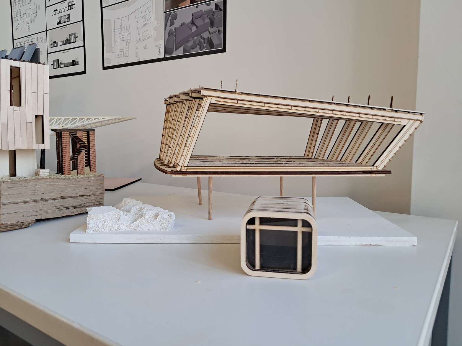 Examples of student models created by Architecture students on display in the Volume Zero exhibition