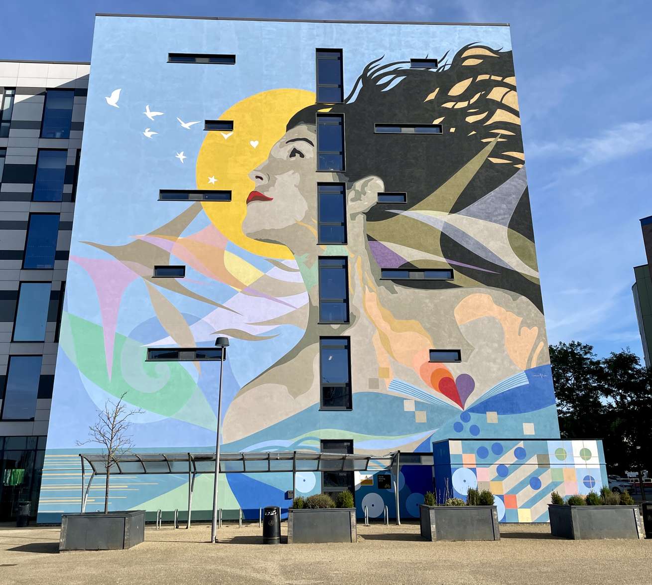 The new mural on the side of the James Hehir Building