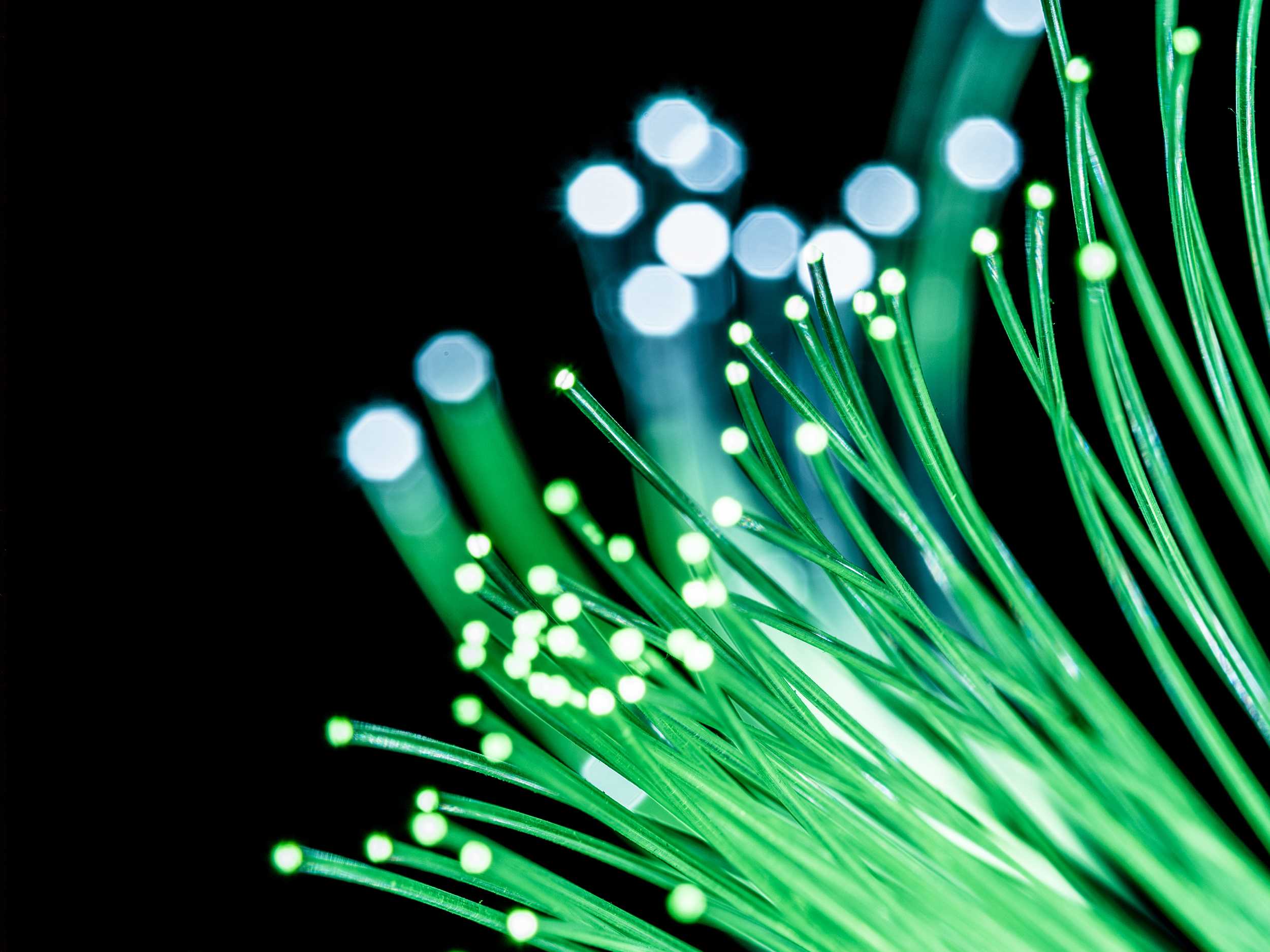 Optical fibres with green light