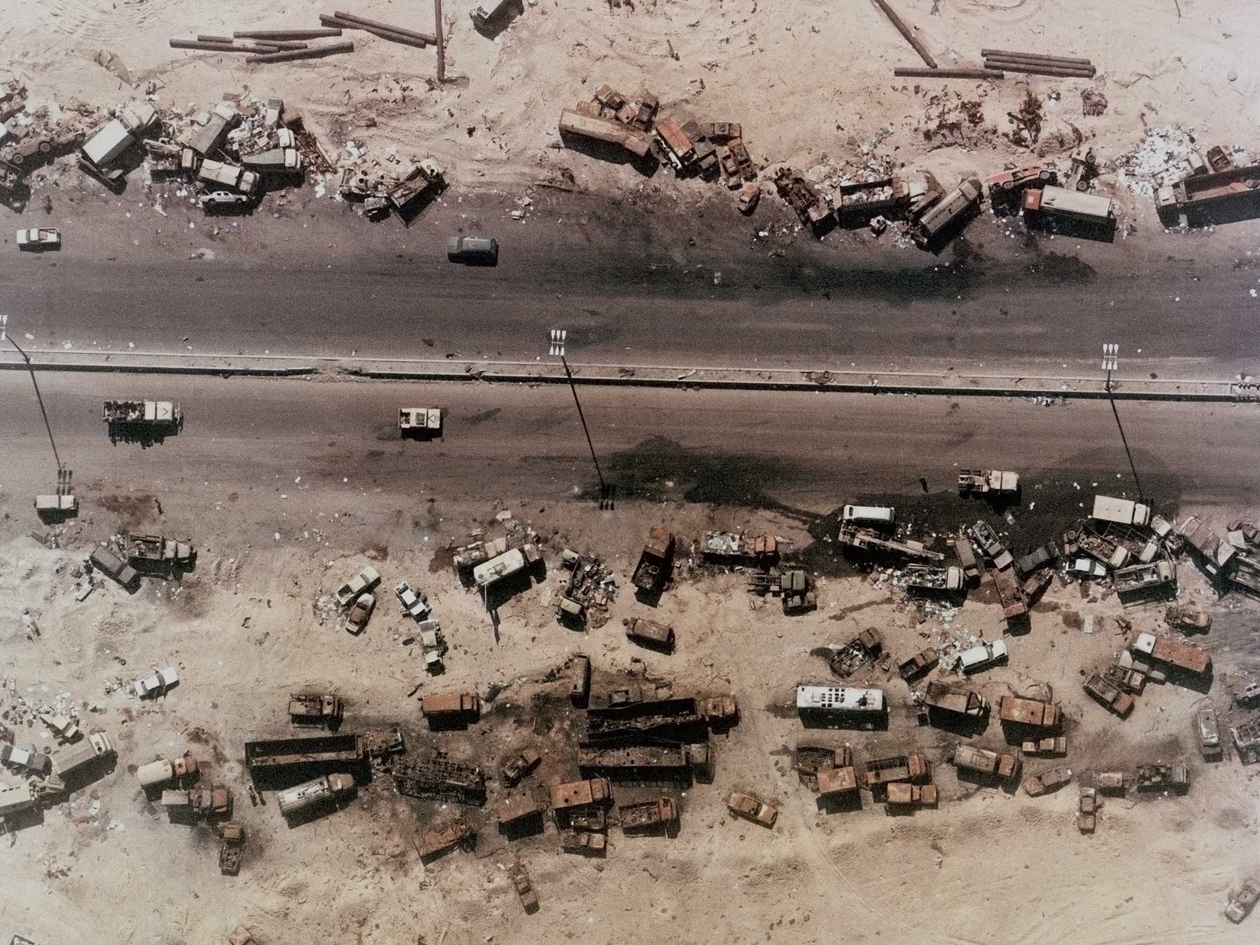 Destroyed Iraqi vehicles beside the Highway 80 west of Kuwait City