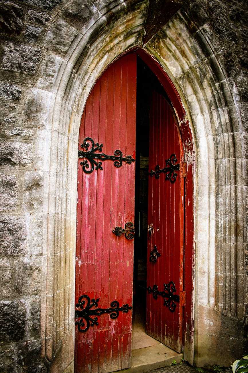 Doorway of church with red door