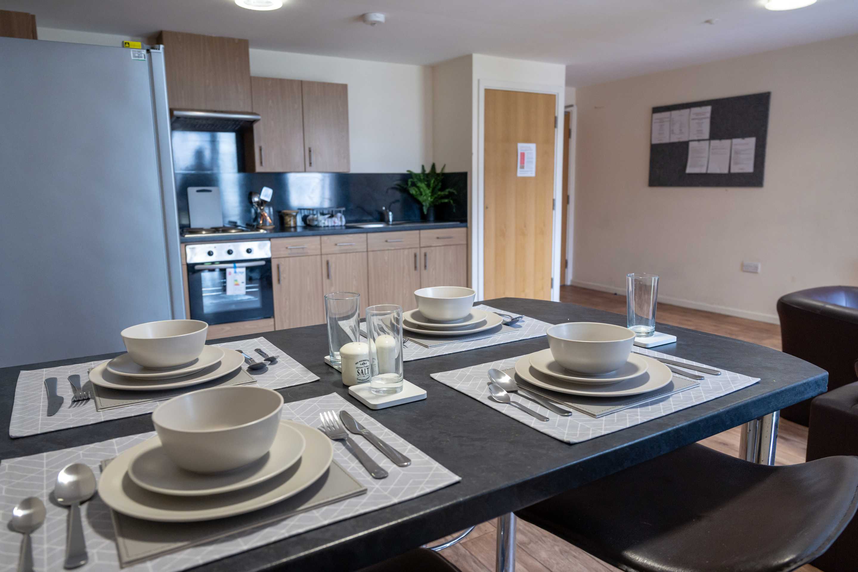 Kitchen and dinning area in student accommodation