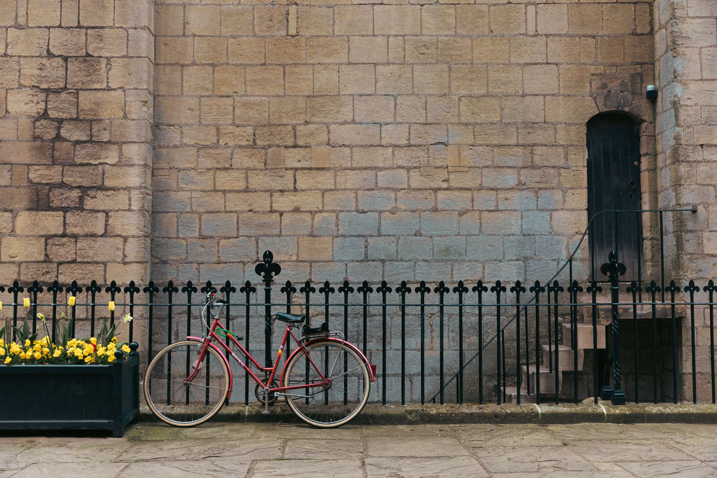 A bicycle parked outside of Bury St Edmunds cathedral