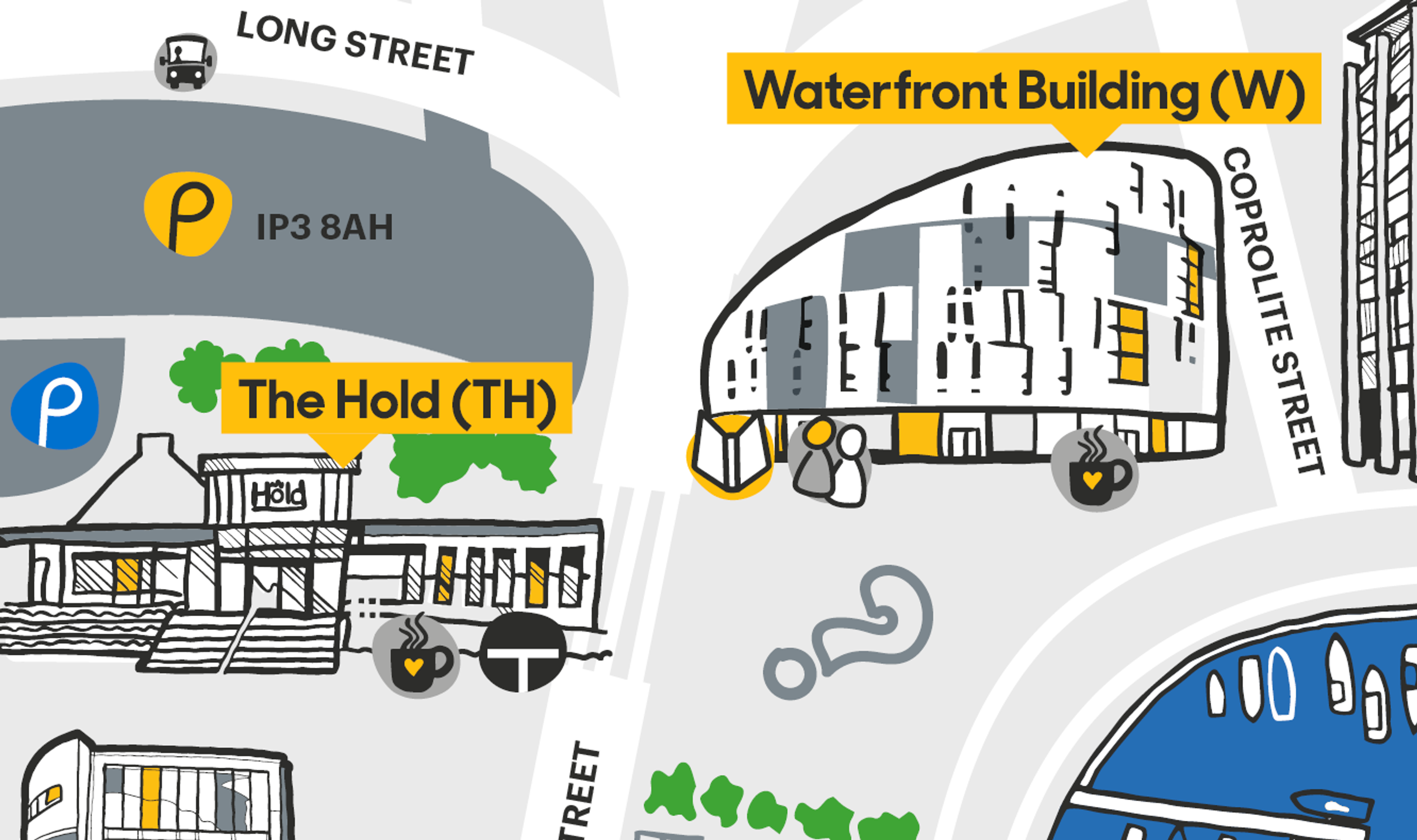 Close-up of part of the Ipswich campus map