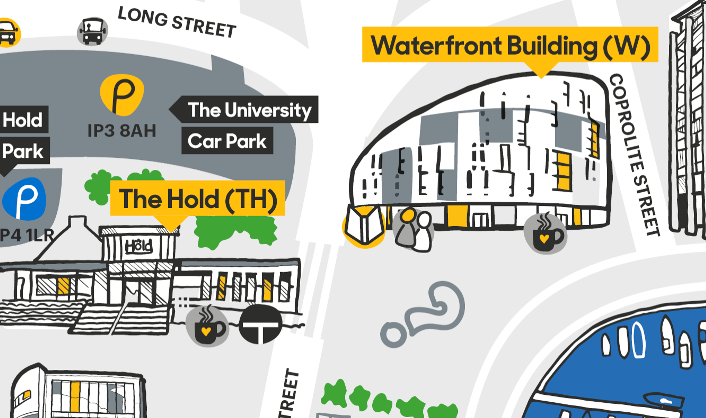 Close-up of part of the Ipswich campus map