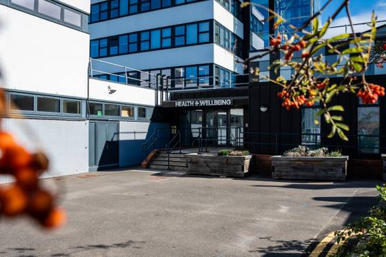 The outside of the Health and Wellbeing Building at the University of Suffolk
