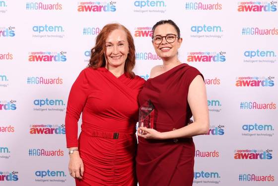 Xenia Zimmermann (right) at the Apprenticeship Guide awards with Jane Atkinson from BT (left)