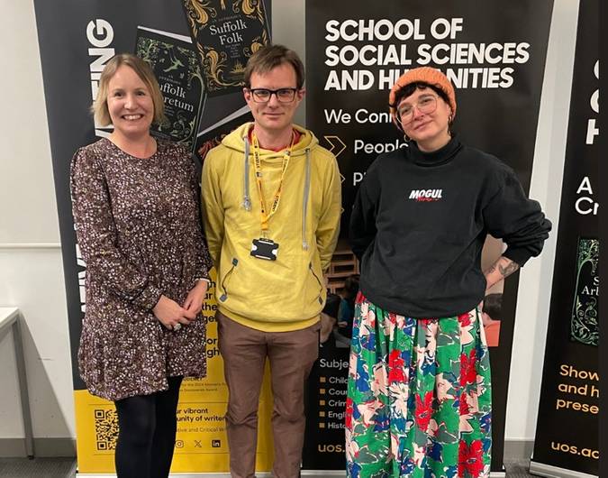 Left to right: Louise Carr (runner-up), Ben Collins (winner), and A.K. Blakemore (judge) at the awards event