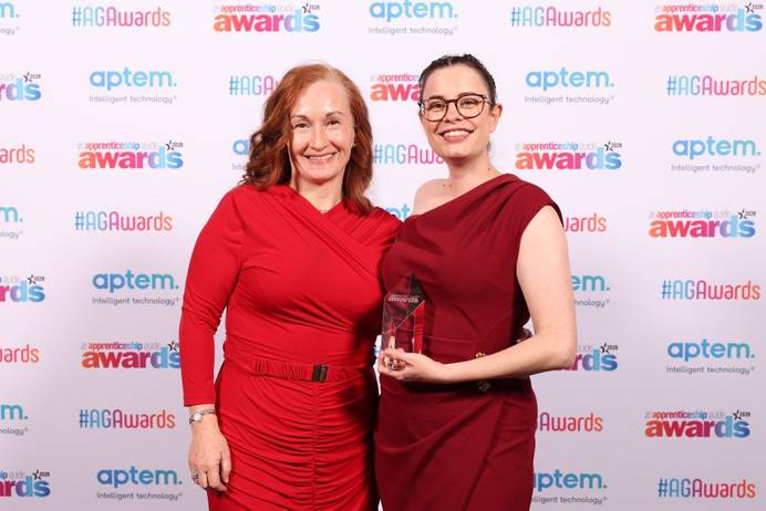 Xenia Zimmermann (right) at the Apprenticeship Guide awards with Jane Atkinson from BT (left)