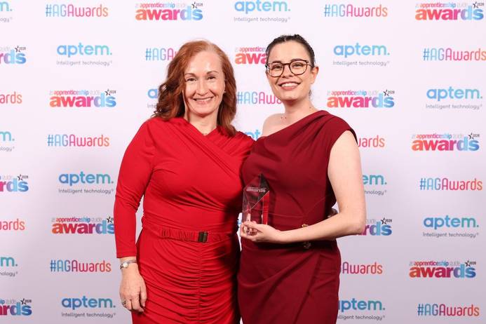 Xenia Zimmermann (right) at the Apprenticeship Guide awards with Jane Atkinson from BT (left)