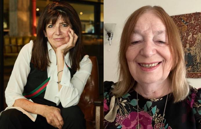 Emma Freud seated (left) and Alison Weir (right) smiling
