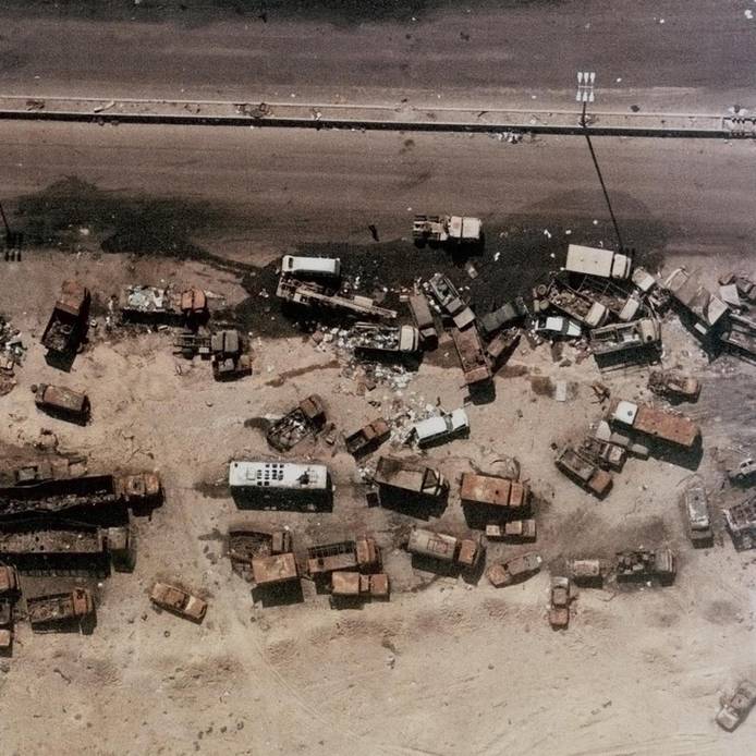 Destroyed Iraqi vehicles beside the Highway 80 west of Kuwait City