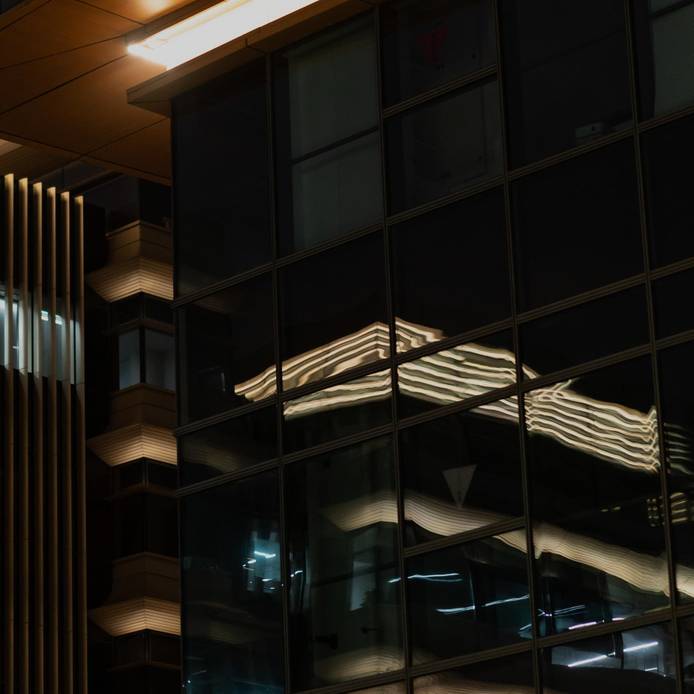 Lights on modern buildings at night