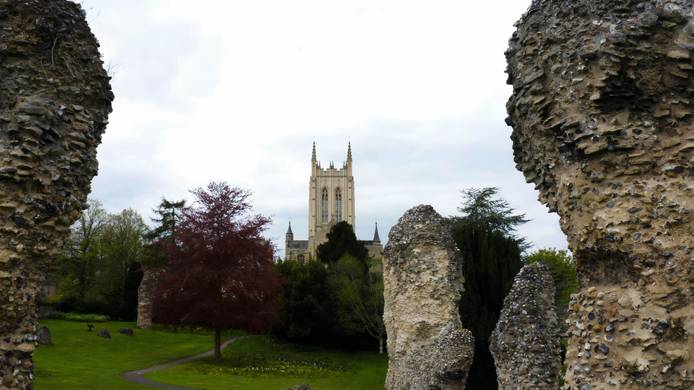 Abbey Gardens and the top of the Bury St Edmunds Cathedral