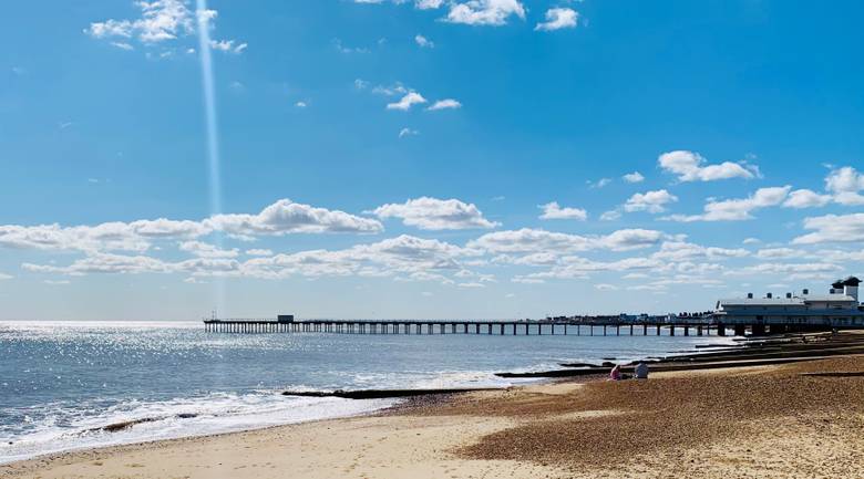 Felixstowe beach with pier in the distance