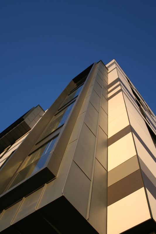 Close-up of the exterior walls of the James Hehir Building