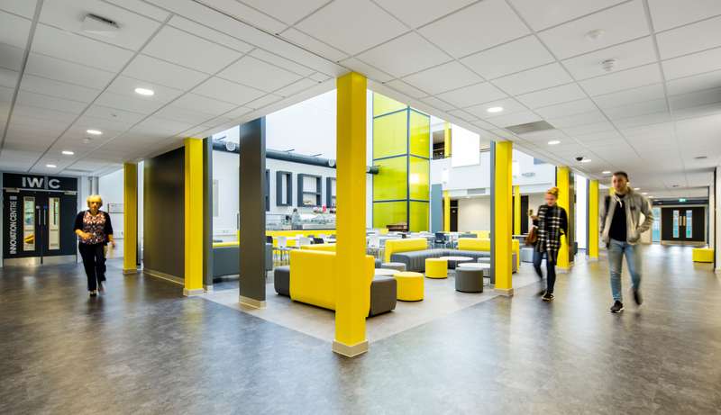 Students inside the Atrium Building