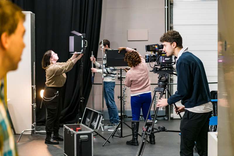 Students working in the film studio.
