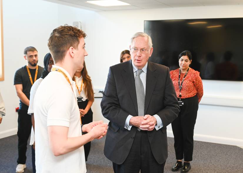 HRH The Duke of Gloucester chats to a Dental Hygiene and Therapy student