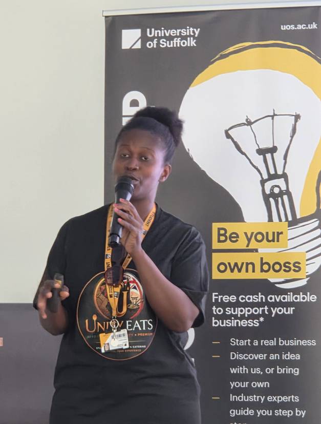 Hephzibah Gad presenting her business Unity Eats at the summer bootcamp finale