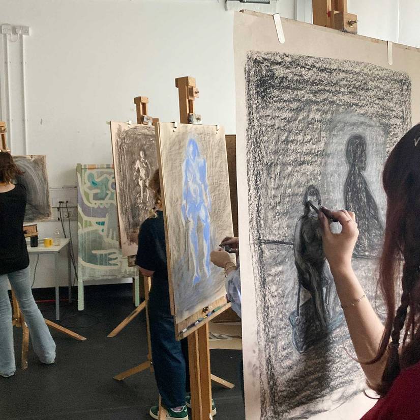 First year students in life drawing class